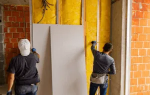Operai per divisione stanza con cartongesso